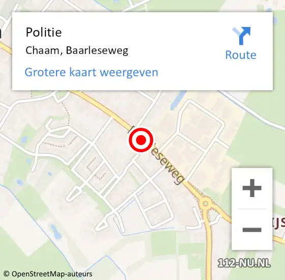 Locatie op kaart van de 112 melding: Politie Chaam, Baarleseweg op 16 april 2022 17:57