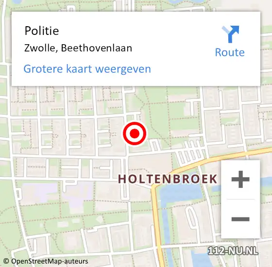 Locatie op kaart van de 112 melding: Politie Zwolle, Beethovenlaan op 16 april 2022 17:59