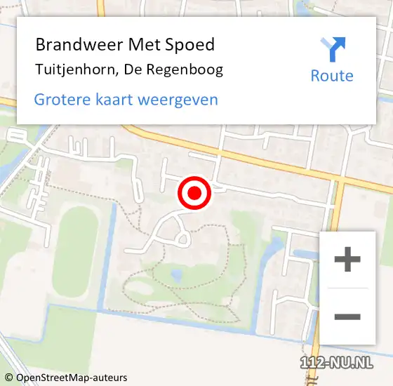 Locatie op kaart van de 112 melding: Brandweer Met Spoed Naar Tuitjenhorn, De Regenboog op 16 april 2022 18:00