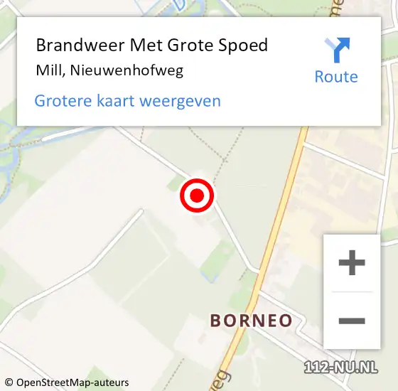 Locatie op kaart van de 112 melding: Brandweer Met Grote Spoed Naar Mill, Nieuwenhofweg op 16 april 2022 18:02