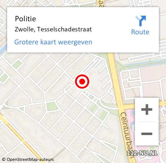 Locatie op kaart van de 112 melding: Politie Zwolle, Tesselschadestraat op 16 april 2022 18:03