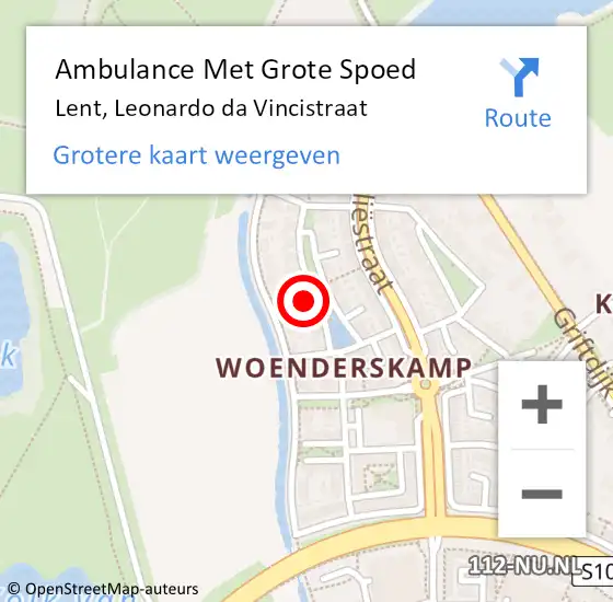 Locatie op kaart van de 112 melding: Ambulance Met Grote Spoed Naar Lent, Leonardo da Vincistraat op 16 april 2022 18:15