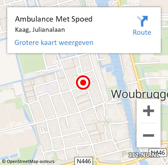 Locatie op kaart van de 112 melding: Ambulance Met Spoed Naar Kaag, Julianalaan op 16 april 2022 18:18