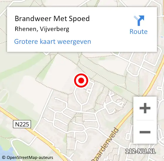 Locatie op kaart van de 112 melding: Brandweer Met Spoed Naar Rhenen, Vijverberg op 16 april 2022 18:25