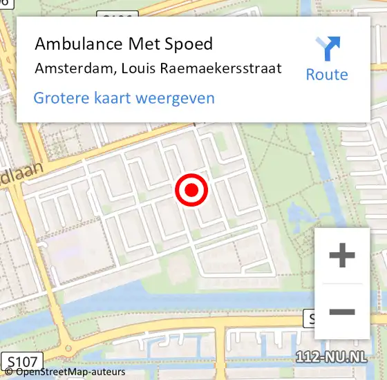 Locatie op kaart van de 112 melding: Ambulance Met Spoed Naar Amsterdam, Louis Raemaekersstraat op 16 april 2022 18:47