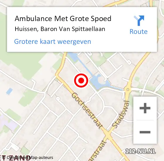 Locatie op kaart van de 112 melding: Ambulance Met Grote Spoed Naar Huissen, Baron Van Spittaellaan op 16 april 2022 18:58