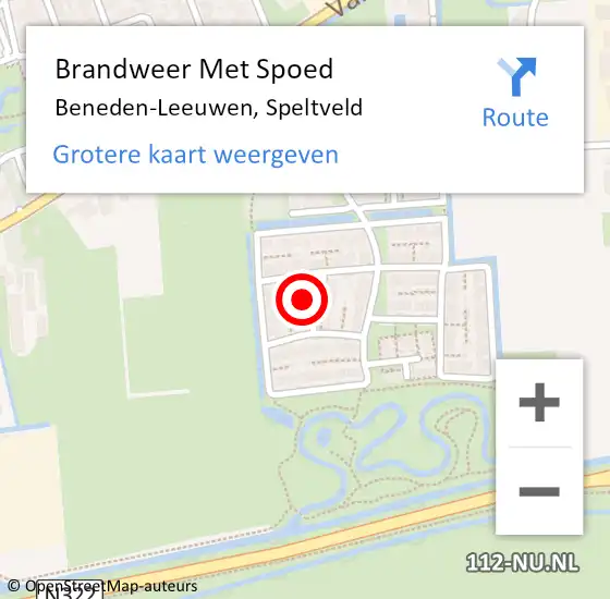 Locatie op kaart van de 112 melding: Brandweer Met Spoed Naar Beneden-Leeuwen, Speltveld op 16 april 2022 18:59