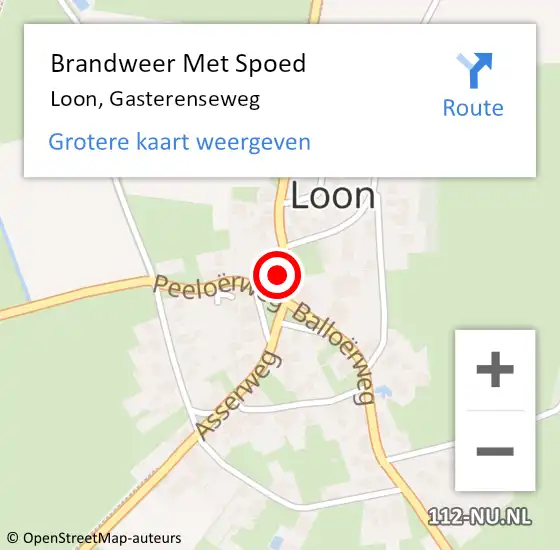 Locatie op kaart van de 112 melding: Brandweer Met Spoed Naar Loon, Gasterenseweg op 16 april 2022 19:12