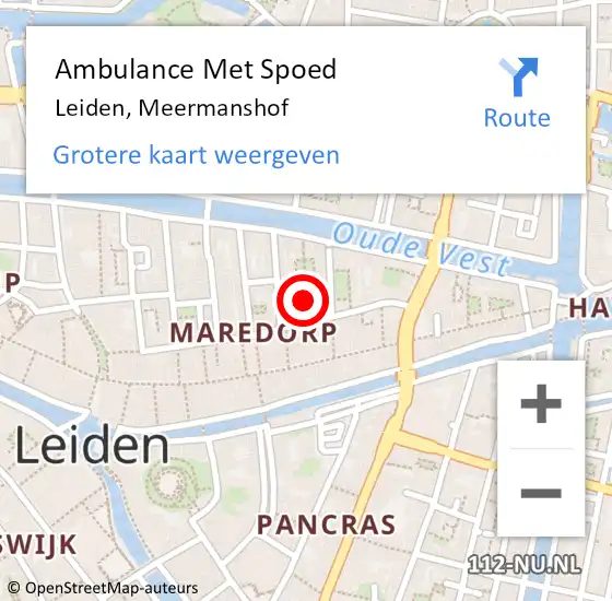 Locatie op kaart van de 112 melding: Ambulance Met Spoed Naar Leiden, Meermanshof op 16 april 2022 19:37