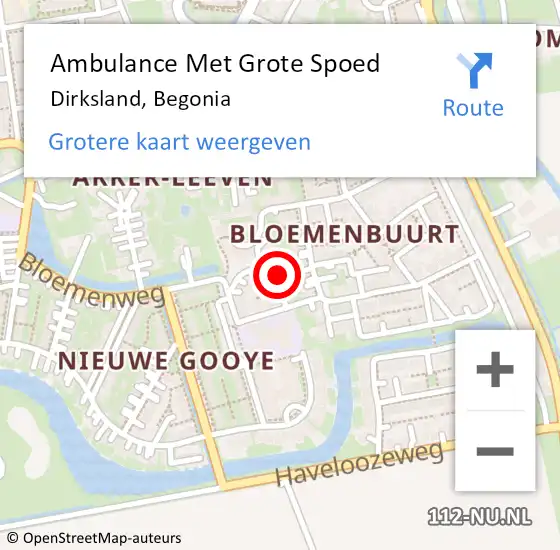 Locatie op kaart van de 112 melding: Ambulance Met Grote Spoed Naar Dirksland, Begonia op 16 april 2022 20:07