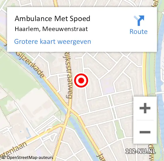 Locatie op kaart van de 112 melding: Ambulance Met Spoed Naar Haarlem, Meeuwenstraat op 16 april 2022 20:19