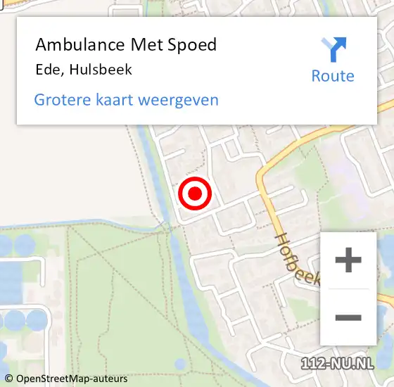 Locatie op kaart van de 112 melding: Ambulance Met Spoed Naar Ede, Hulsbeek op 16 april 2022 20:33