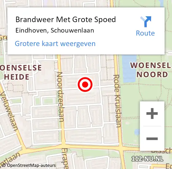 Locatie op kaart van de 112 melding: Brandweer Met Grote Spoed Naar Eindhoven, Schouwenlaan op 16 april 2022 21:16