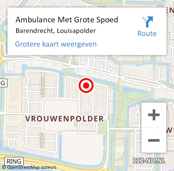 Locatie op kaart van de 112 melding: Ambulance Met Grote Spoed Naar Barendrecht, Louisapolder op 16 april 2022 22:09