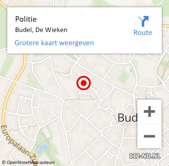 Locatie op kaart van de 112 melding: Politie Budel, De Wieken op 16 april 2022 22:20