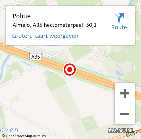 Locatie op kaart van de 112 melding: Politie Almelo, A35 hectometerpaal: 50,1 op 16 april 2022 22:24