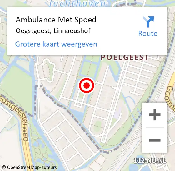 Locatie op kaart van de 112 melding: Ambulance Met Spoed Naar Oegstgeest, Linnaeushof op 16 april 2022 22:27