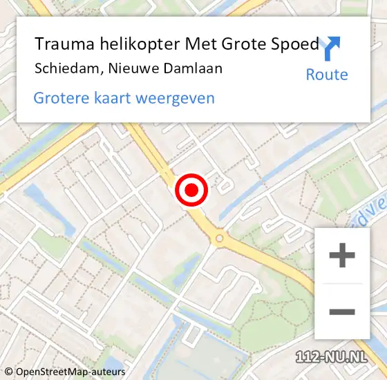 Locatie op kaart van de 112 melding: Trauma helikopter Met Grote Spoed Naar Schiedam, Nieuwe Damlaan op 16 april 2022 22:35