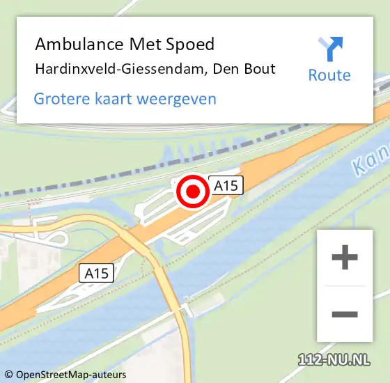 Locatie op kaart van de 112 melding: Ambulance Met Spoed Naar Hardinxveld-Giessendam, Den Bout op 16 april 2022 22:57