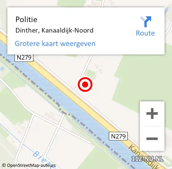 Locatie op kaart van de 112 melding: Politie Dinther, Kanaaldijk-Noord op 16 april 2022 23:30
