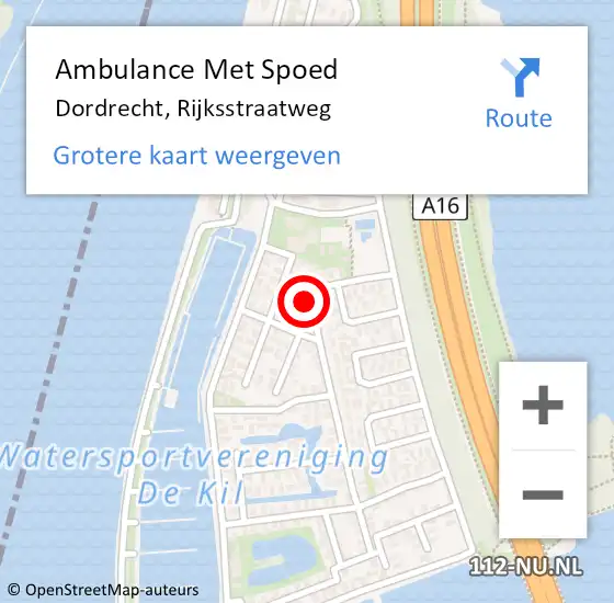 Locatie op kaart van de 112 melding: Ambulance Met Spoed Naar Dordrecht, Rijksstraatweg op 16 april 2022 23:31