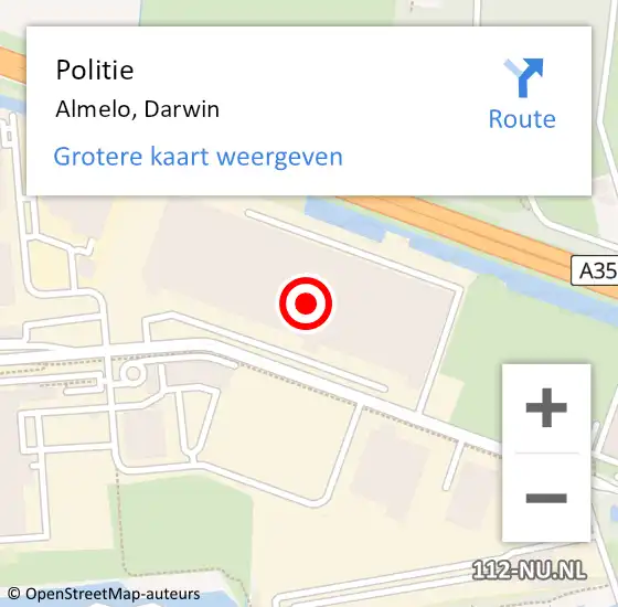 Locatie op kaart van de 112 melding: Politie Almelo, Darwin op 16 april 2022 23:45