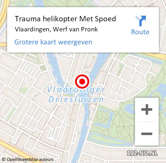 Locatie op kaart van de 112 melding: Trauma helikopter Met Spoed Naar Vlaardingen, Werf van Pronk op 16 april 2022 23:50