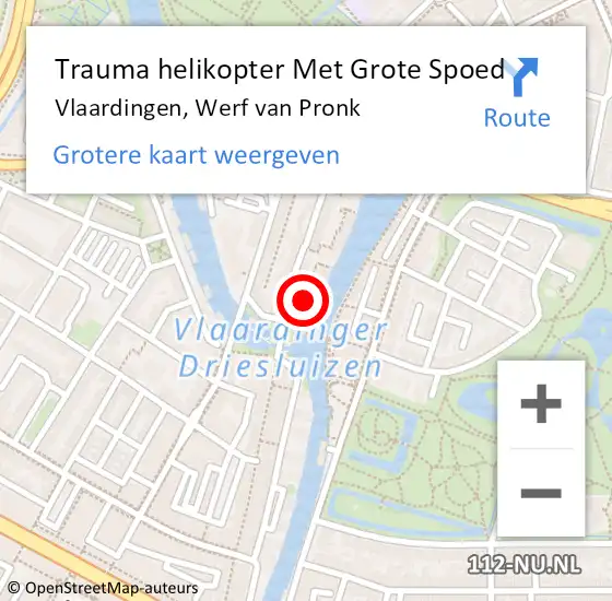 Locatie op kaart van de 112 melding: Trauma helikopter Met Grote Spoed Naar Vlaardingen, Werf van Pronk op 16 april 2022 23:53