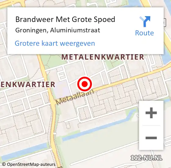 Locatie op kaart van de 112 melding: Brandweer Met Grote Spoed Naar Groningen, Aluminiumstraat op 16 april 2022 23:57