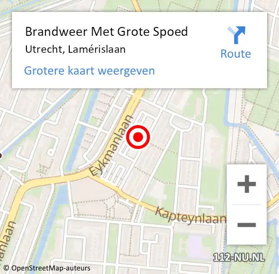 Locatie op kaart van de 112 melding: Brandweer Met Grote Spoed Naar Utrecht, Lamérislaan op 17 april 2022 00:12