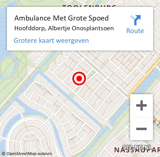 Locatie op kaart van de 112 melding: Ambulance Met Grote Spoed Naar Hoofddorp, Albertje Onosplantsoen op 17 april 2022 00:49