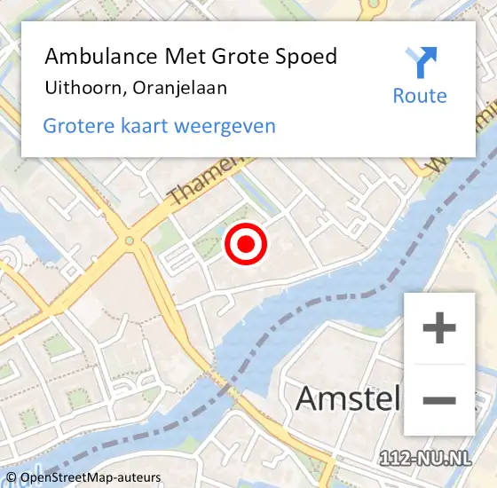 Locatie op kaart van de 112 melding: Ambulance Met Grote Spoed Naar Uithoorn, Oranjelaan op 17 april 2022 00:53