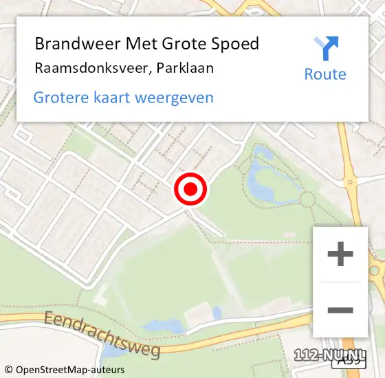 Locatie op kaart van de 112 melding: Brandweer Met Grote Spoed Naar Raamsdonksveer, Parklaan op 17 april 2022 01:17