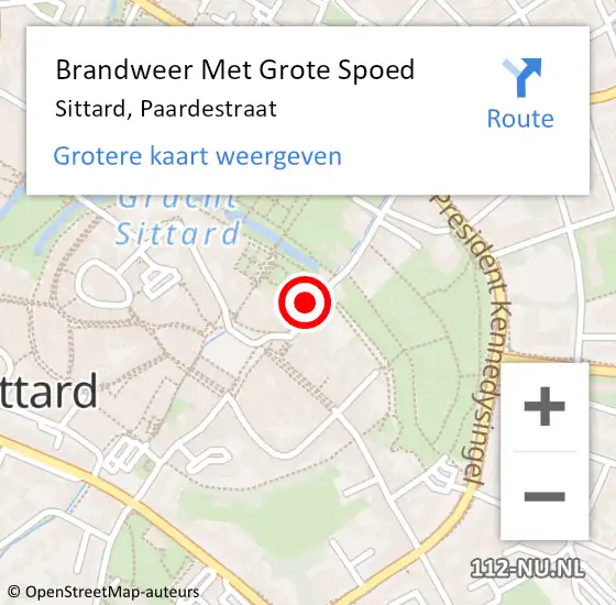 Locatie op kaart van de 112 melding: Brandweer Met Grote Spoed Naar Sittard, Paardestraat op 17 april 2022 01:47