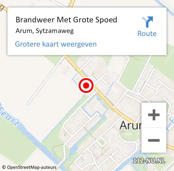 Locatie op kaart van de 112 melding: Brandweer Met Grote Spoed Naar Arum, Sytzamaweg op 17 april 2022 02:15