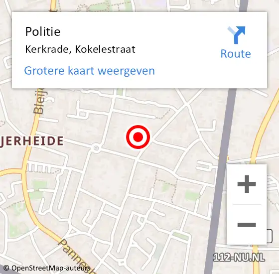 Locatie op kaart van de 112 melding: Politie Kerkrade, Kokelestraat op 17 april 2022 02:26