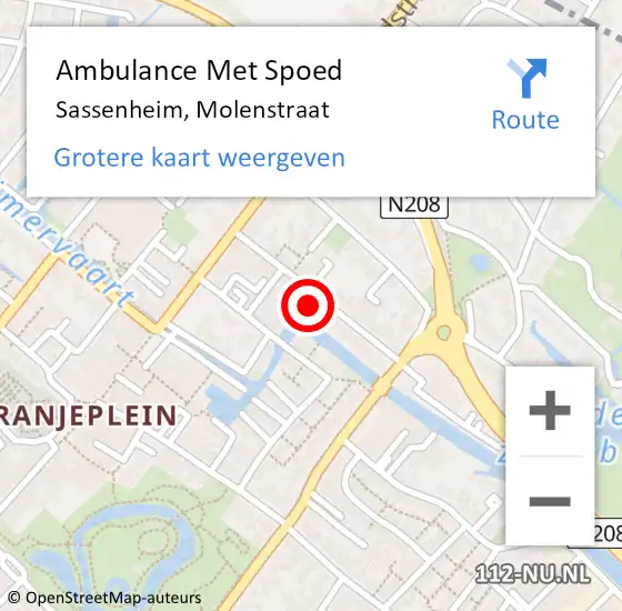 Locatie op kaart van de 112 melding: Ambulance Met Spoed Naar Sassenheim, Molenstraat op 17 april 2022 02:43