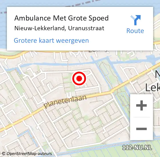 Locatie op kaart van de 112 melding: Ambulance Met Grote Spoed Naar Nieuw-Lekkerland, Uranusstraat op 17 april 2022 02:55