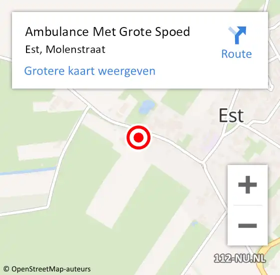 Locatie op kaart van de 112 melding: Ambulance Met Grote Spoed Naar Est, Molenstraat op 17 april 2022 04:00