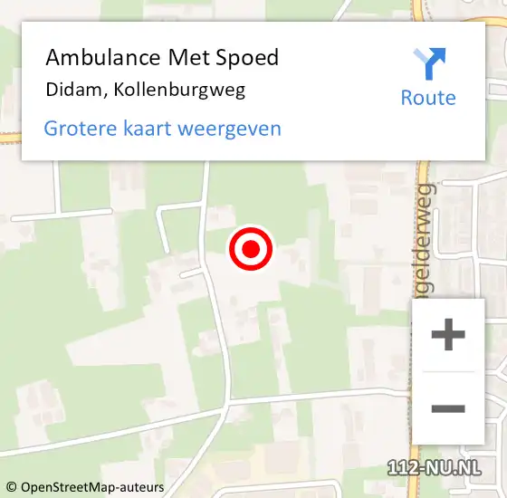 Locatie op kaart van de 112 melding: Ambulance Met Spoed Naar Didam, Kollenburgweg op 17 april 2022 04:26