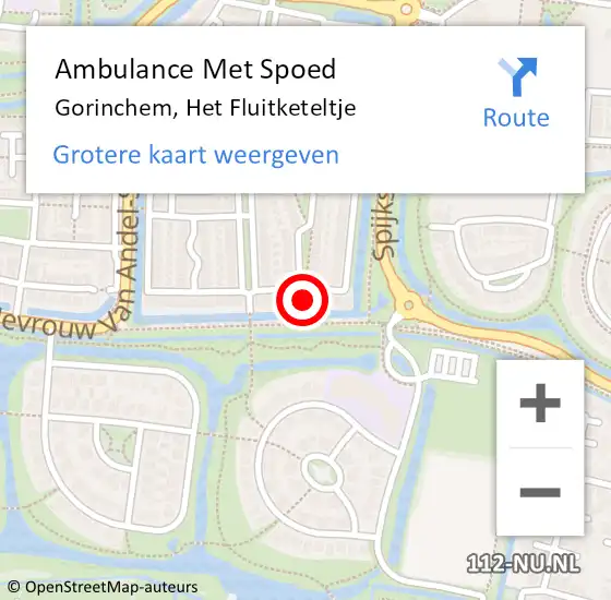 Locatie op kaart van de 112 melding: Ambulance Met Spoed Naar Gorinchem, Het Fluitketeltje op 17 april 2022 05:12