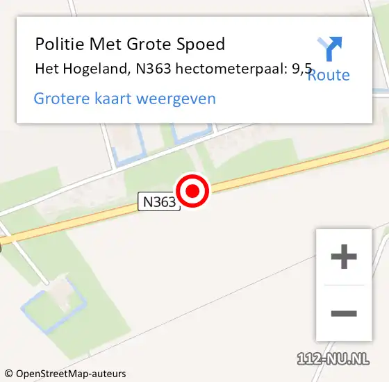 Locatie op kaart van de 112 melding: Politie Met Grote Spoed Naar Het Hogeland, N363 hectometerpaal: 9,5 op 17 april 2022 05:17