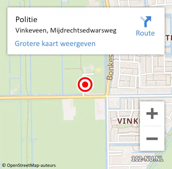 Locatie op kaart van de 112 melding: Politie Vinkeveen, Mijdrechtsedwarsweg op 17 april 2022 05:29