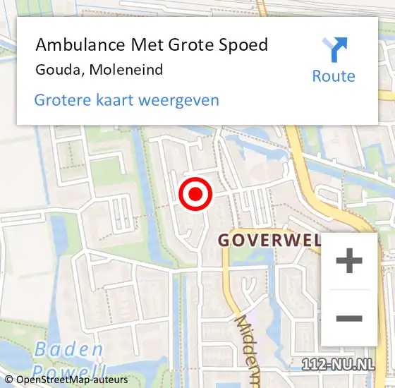 Locatie op kaart van de 112 melding: Ambulance Met Grote Spoed Naar Gouda, Moleneind op 17 april 2022 05:41