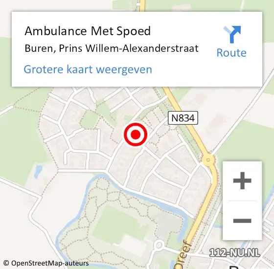 Locatie op kaart van de 112 melding: Ambulance Met Spoed Naar Buren, Prins Willem-Alexanderstraat op 17 april 2022 07:26