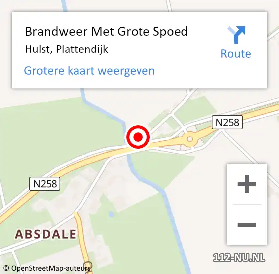 Locatie op kaart van de 112 melding: Brandweer Met Grote Spoed Naar Hulst, Plattendijk op 17 april 2022 07:43