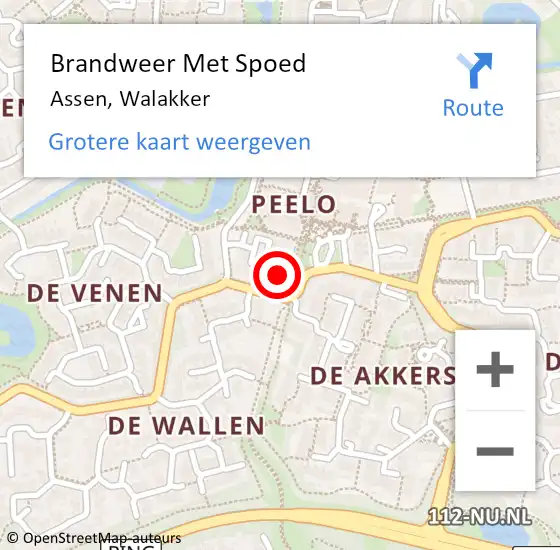 Locatie op kaart van de 112 melding: Brandweer Met Spoed Naar Assen, Walakker op 17 april 2022 07:51