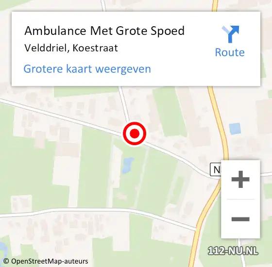 Locatie op kaart van de 112 melding: Ambulance Met Grote Spoed Naar Velddriel, Koestraat op 17 april 2022 08:30