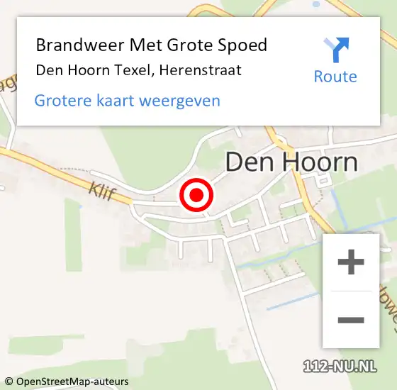 Locatie op kaart van de 112 melding: Brandweer Met Grote Spoed Naar Den Hoorn Texel, Herenstraat op 14 juli 2014 17:31