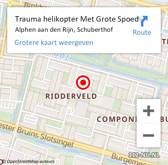 Locatie op kaart van de 112 melding: Trauma helikopter Met Grote Spoed Naar Alphen aan den Rijn, Schuberthof op 17 april 2022 09:02